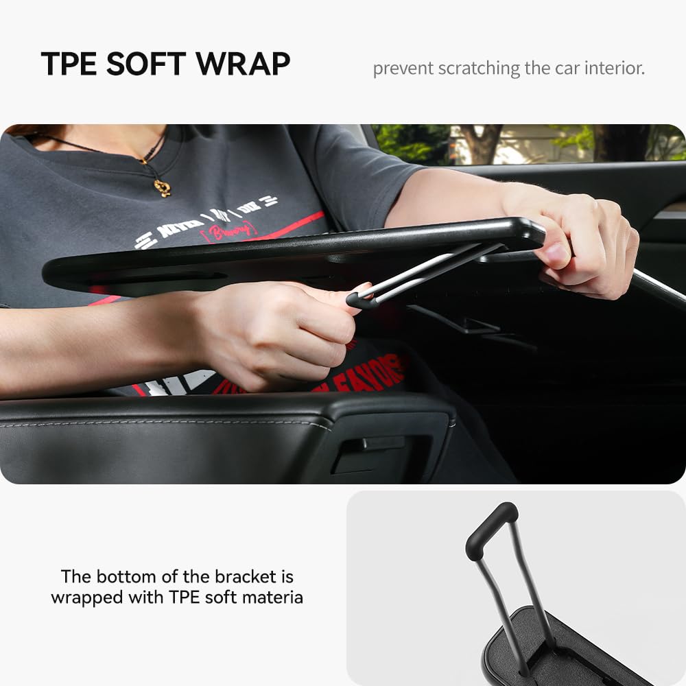 YONZEE Foldable Desk Food Tray (Carbon Edition) for Tesla Model Y Juniper Model 3 - Upgraded Table with Support Leg for Dining, in-Car Work, Travel and Outdoor (2 Pack)