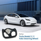 JIANGGAI Yoke Steering Wheel, Black Microfiber Leather with Side Carbon Fiber for Tesla Model 3/Y 2017-2023 With Heating Function