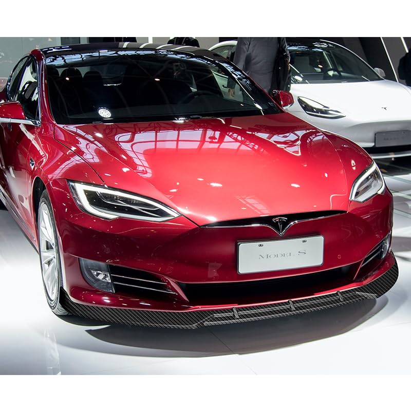 HK5 9pcs Combo Front Bumper Body Kit Lip + Side Skirt Extensions Diffuser Compatible with 2016-2020 Tesla Model S 2017 2018 2019 (Painted Carbon)