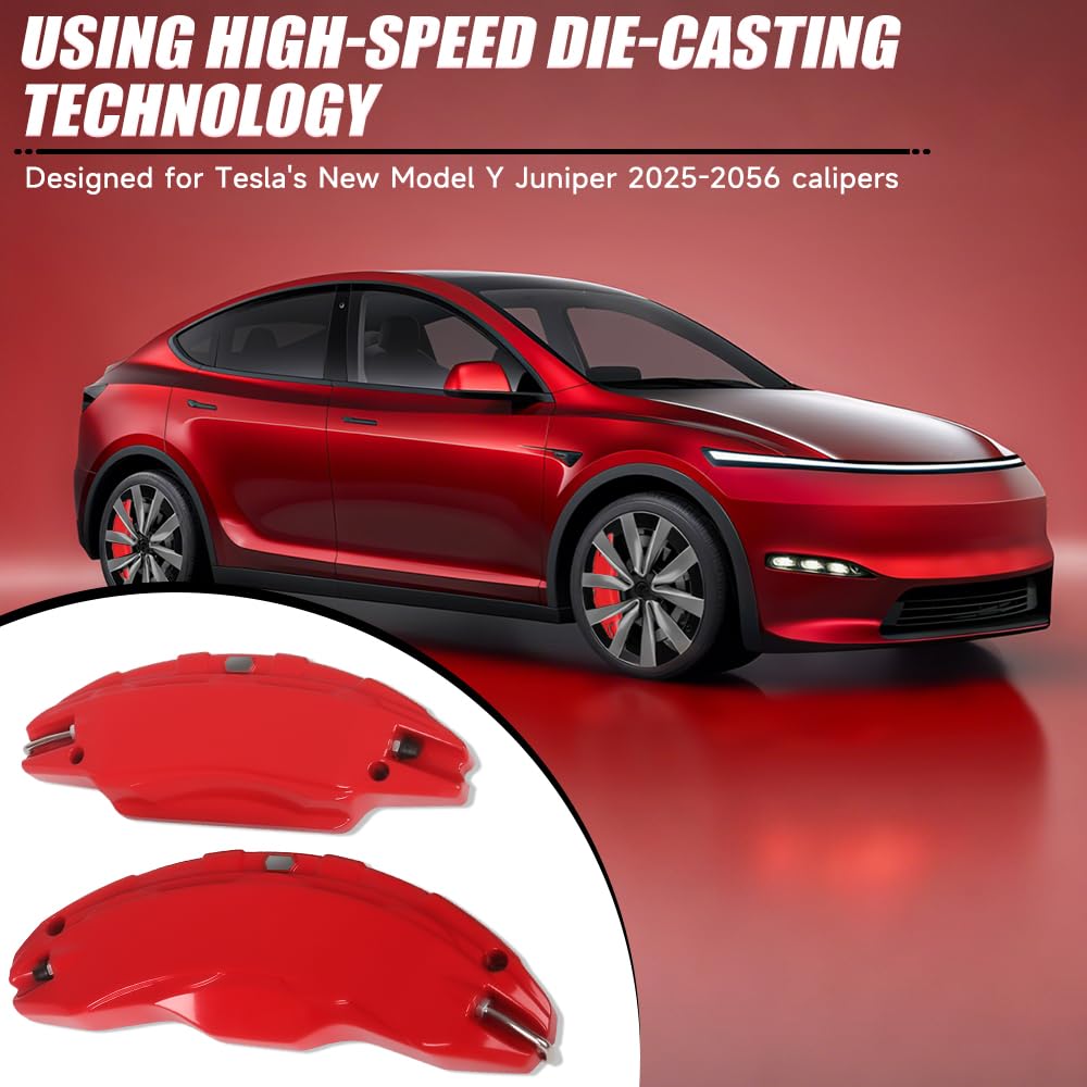 Brake Caliper Covers Compatible with Tesla Model Y Juniper 2025-2026, 19 20 inch Front and Rear Brake Wheel Hub Brake Caliper Covers 4 Pcs For Model Y Juniper Accessories Red