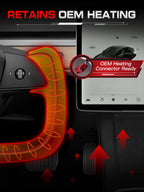 TESFEEL Heated Yoke Steering Wheel for Tesla Model 3 2017–2023, for Tesla Model Y 2020–2024, Black Nappa Leather with Red Center Stripe, Hand-Stitched, 1:1 Factory Fitment