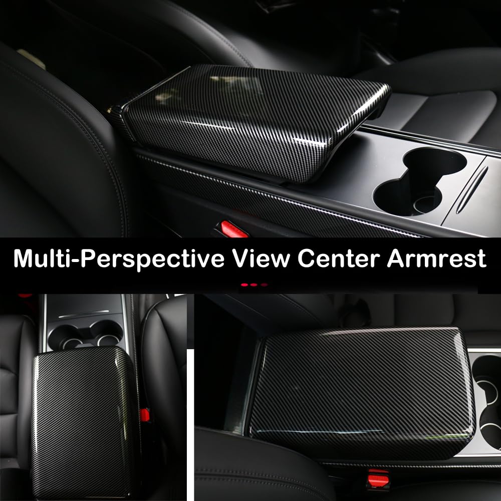 StarYtbl Center Control Armrest Cover for 2021-2023 Model 3 and 2020-2024 Model Y, Tesla Arm Rest Cover is Made of ABS Material with Carbon Fiber, Not TPE Or Leather (Bright Carbon Fiber Pattern)