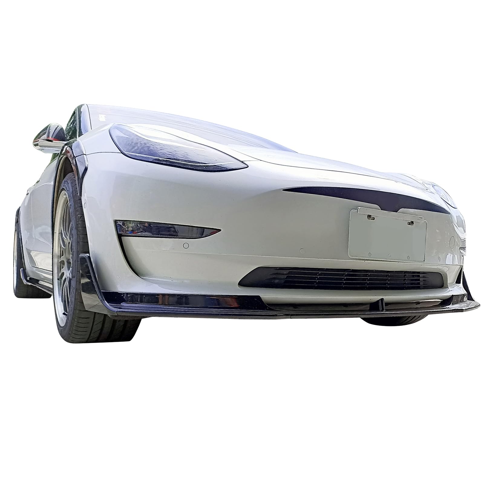 IKON MOTORSPORTS, Side Skirts Extension Compatible with 2017-2025 Tesla Model 3, V Style Painted Gloss Black Rocker Panel Driver Passenger Side 6PC PP, 2018 2019 2020 2021 2022 2023 2024