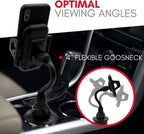 Macally Car Cup Holder Phone Mount - Securely Holds Phones up to 4.1” Wide - Flexible Gooseneck & 360° Rotatable Cradle