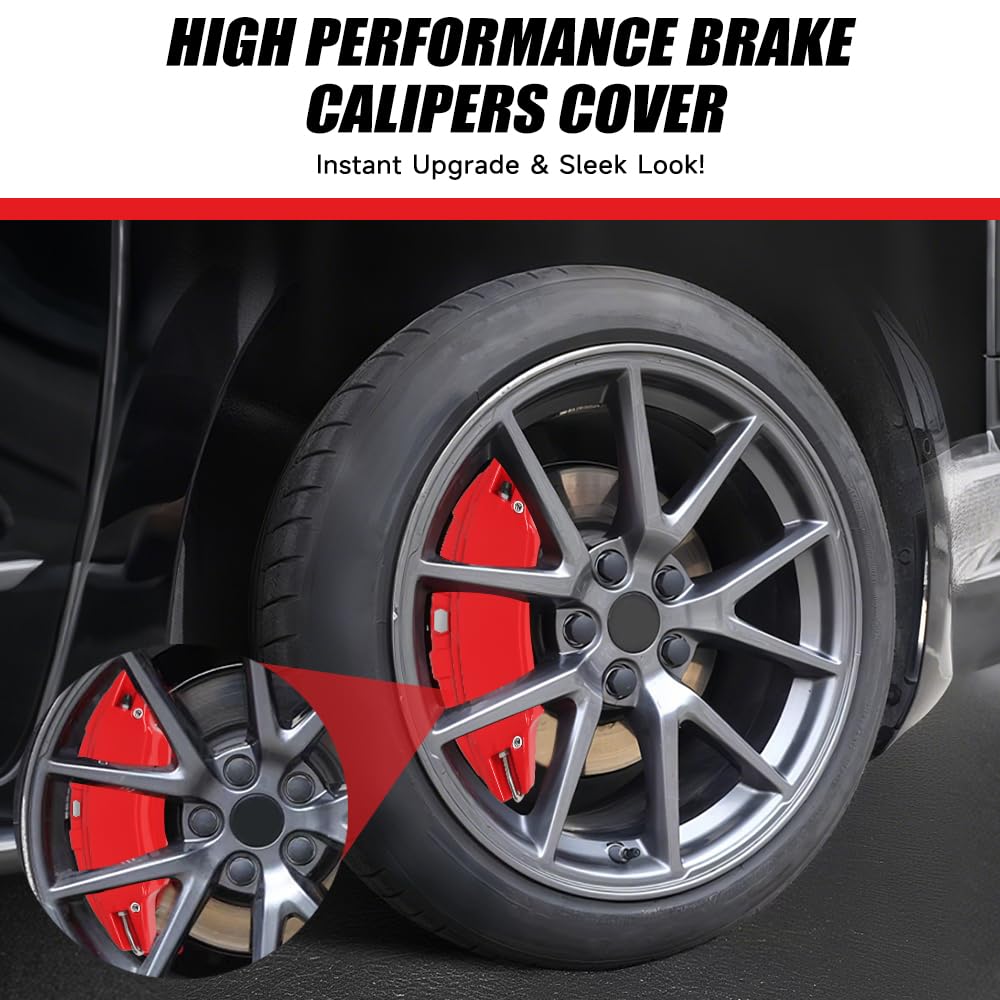 Brake Caliper Covers Compatible with Tesla Model Y Juniper 2025-2026, 19 20 inch Front and Rear Brake Wheel Hub Brake Caliper Covers 4 Pcs For Model Y Juniper Accessories Red