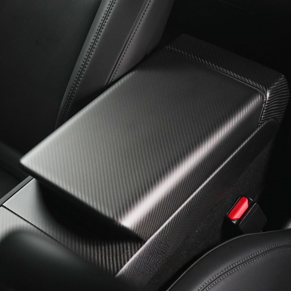 ernica Center Console Armrest Cover Carbon Fiber Texture Compatible with Tesla Model 3 Highland/Model Y Juniper,Scratch-Proof ABS, Snap-On Design, Waterproof & Easy-Clean, Exact Fit (Refresh Edition)