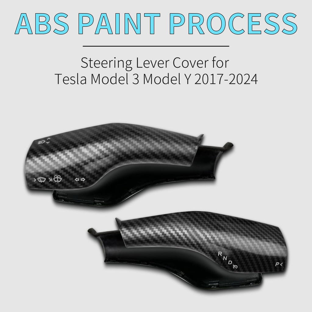 Femibon Steering Lever Cover for Tesla Model 3 Model Y 2017-2024, Carbon Fiber Pattern Car Gear Shift Cover, Steering Wheel Cover Tesla Model 3 Model Y 2024 Accessories(Glossy Carbon Fiber Pattern)