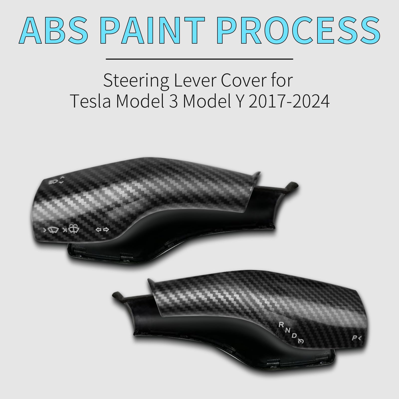 Femibon Steering Lever Cover for Tesla Model 3 Model Y 2017-2024, Carbon Fiber Pattern Car Gear Shift Cover, Steering Wheel Cover Tesla Model 3 Model Y 2024 Accessories(Glossy Carbon Fiber Pattern)