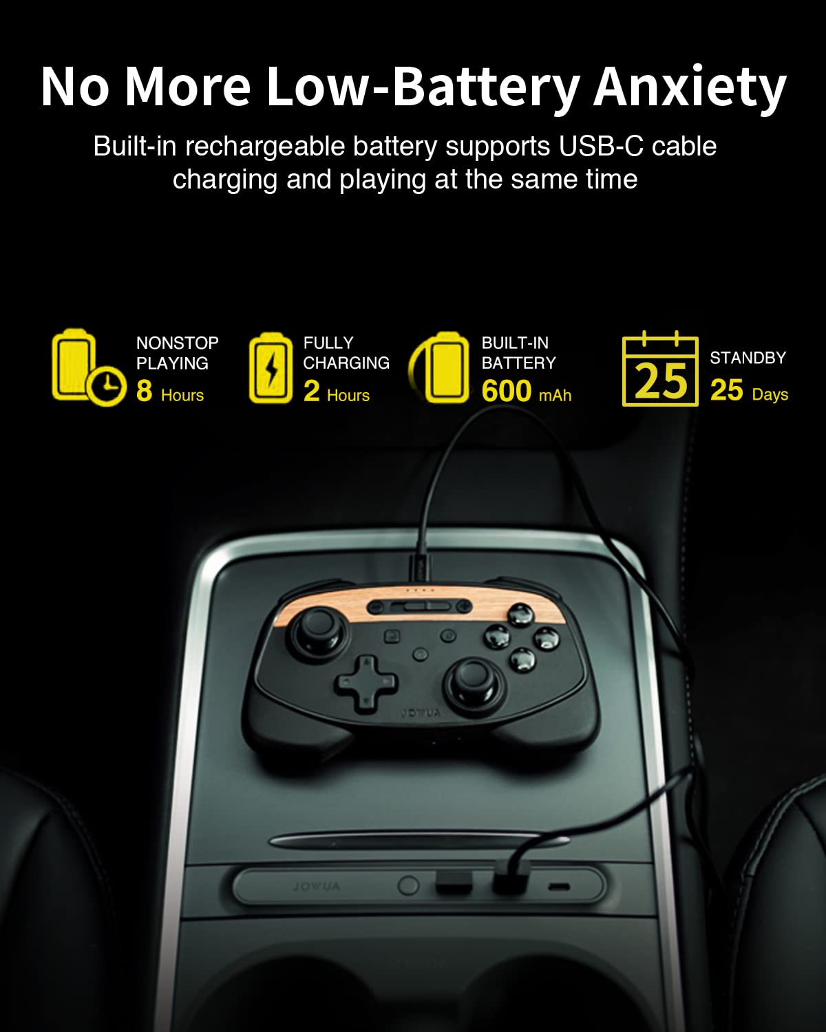 Jowua Multi-Device Wireless Controller Compatible for Tesla 2025 New Model Y Model 3/Y/S/X/cybertruck Compatible for Switch, one controller set, SPECIAL PROGRAMMED and DESIGN FOR TESLA WOOD [nintendo_switch,windows,ios,android]