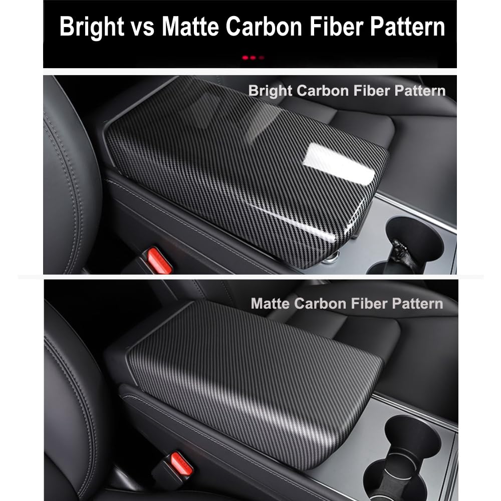 StarYtbl Center Control Armrest Cover for 2021-2023 Model 3 and 2020-2024 Model Y, Tesla Arm Rest Cover is Made of ABS Material with Carbon Fiber, Not TPE Or Leather (Bright Carbon Fiber Pattern)