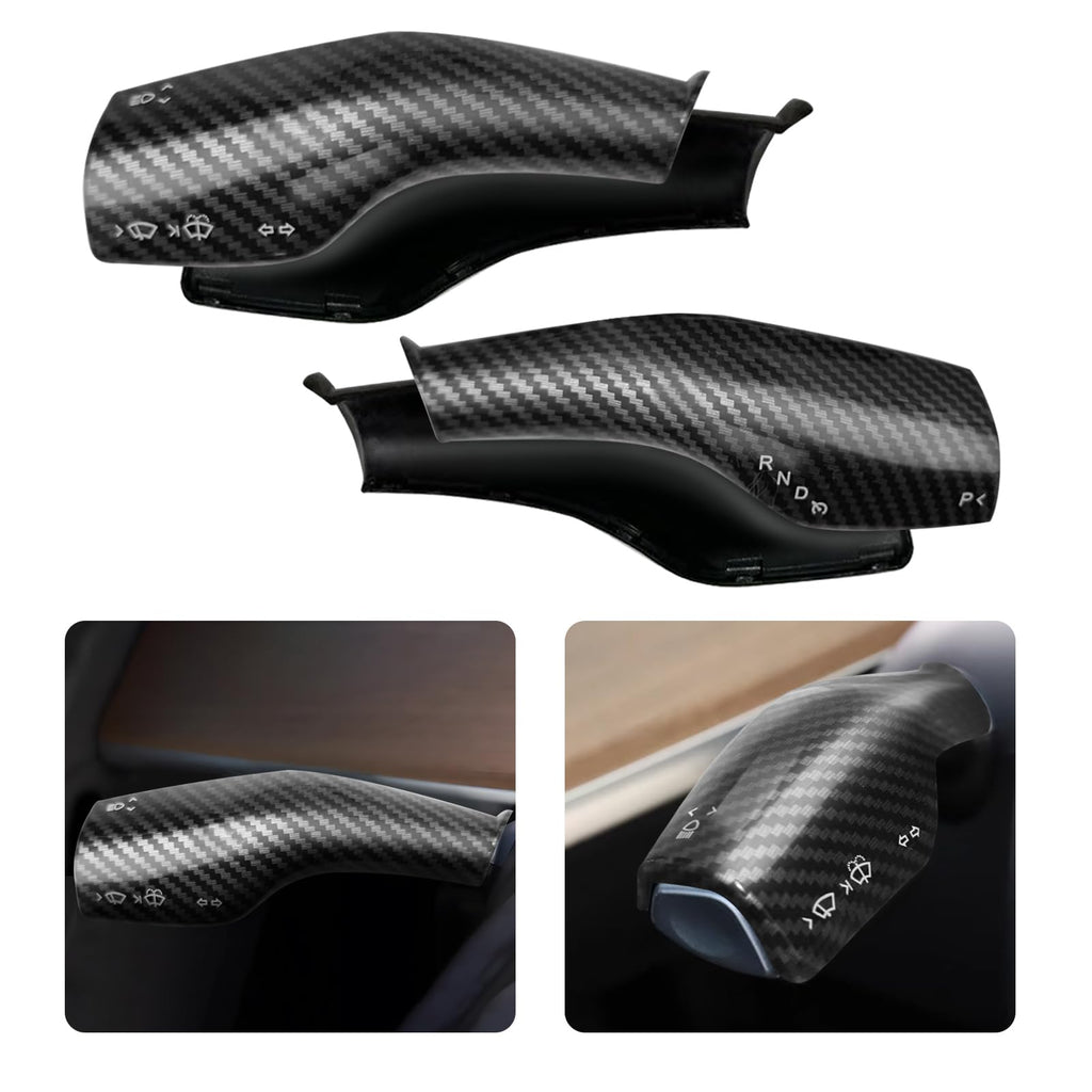 Femibon Steering Lever Cover for Tesla Model 3 Model Y 2017-2024, Carbon Fiber Pattern Car Gear Shift Cover, Steering Wheel Cover Tesla Model 3 Model Y 2024 Accessories(Glossy Carbon Fiber Pattern)