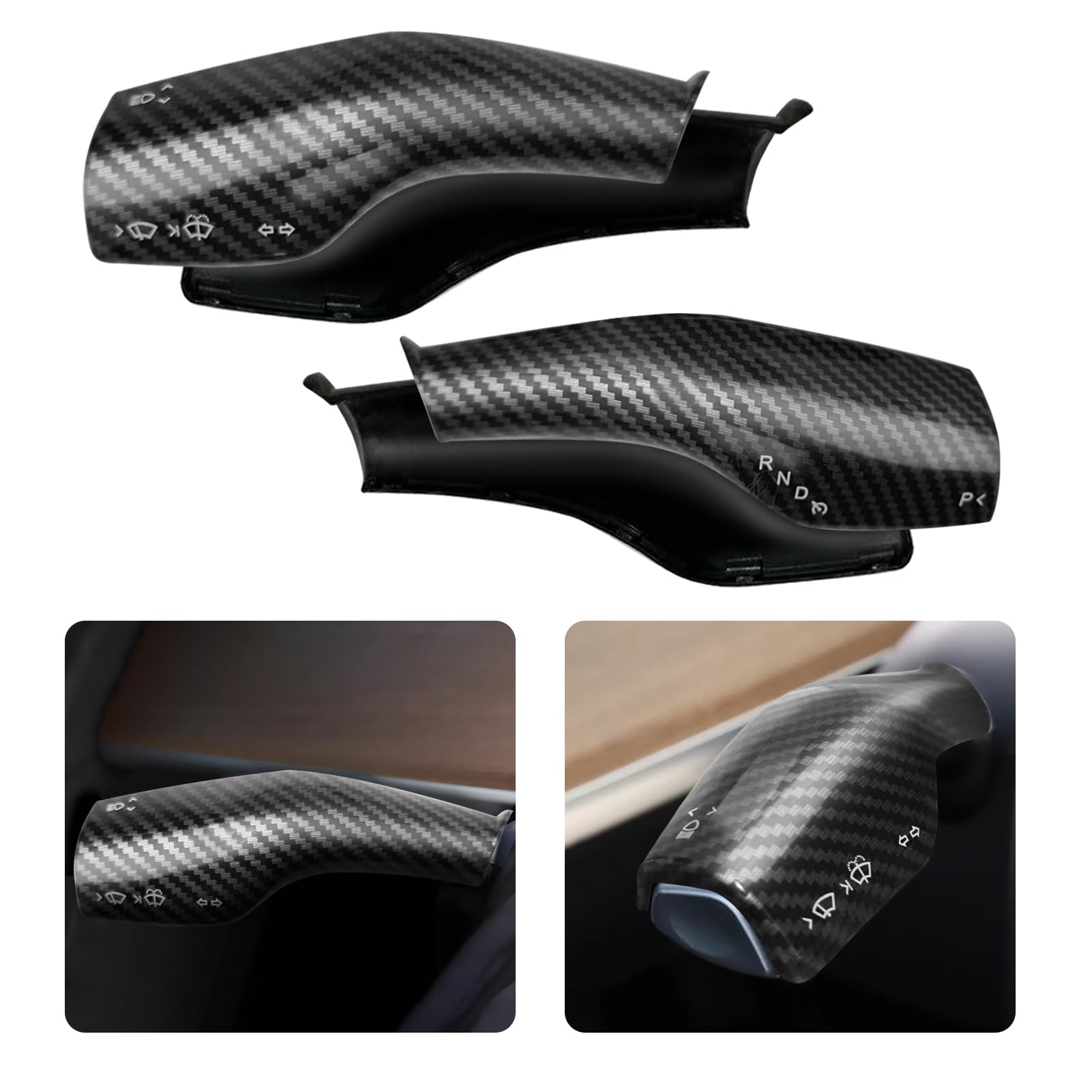 Femibon Steering Lever Cover for Tesla Model 3 Model Y 2017-2024, Carbon Fiber Pattern Car Gear Shift Cover, Steering Wheel Cover Tesla Model 3 Model Y 2024 Accessories(Glossy Carbon Fiber Pattern)