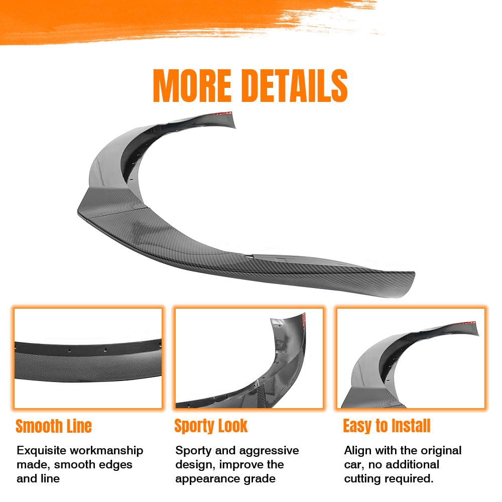 2021-2025 Tesla Model S - Front Bumper Lip Spoiler, Fits all 2021-2025 Tesla Model S, PP Black with Carbon Fiber Print Track Pack Style Add-on Front Splitter Air Dam Chin Protector, (3 Piece) -$77.98s