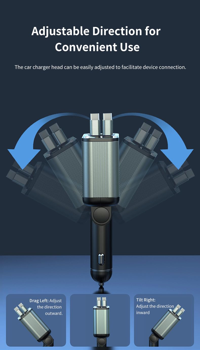 GXY KIT 3 in 1 Retractable Car Charger Adapter & FM Transmitter Bluetooth Mp3 Player- Max 65W + 18W with 2 PD Fast Charging,2 Retractable Cables & USB-A Music Playback for iPhone,iPad,Samsung,Pixel