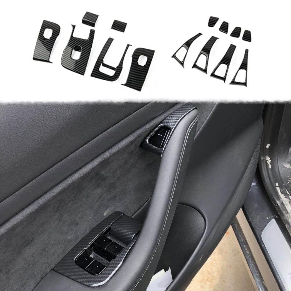 Carbon Fiber-ISH Interior Door Window Switch Panel Cover Trim KIT FITS Tesla Model 3 2017-2023/Model Y 2020-2023---$27.99