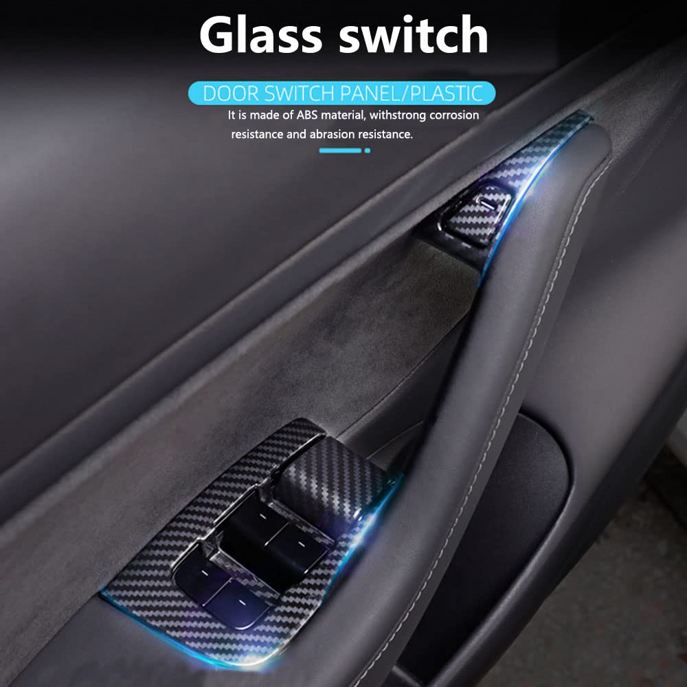 Carbon Fiber-ISH Interior Door Window Switch Panel Cover Trim KIT FITS Tesla Model 3 2017-2023/Model Y 2020-2023---$27.99