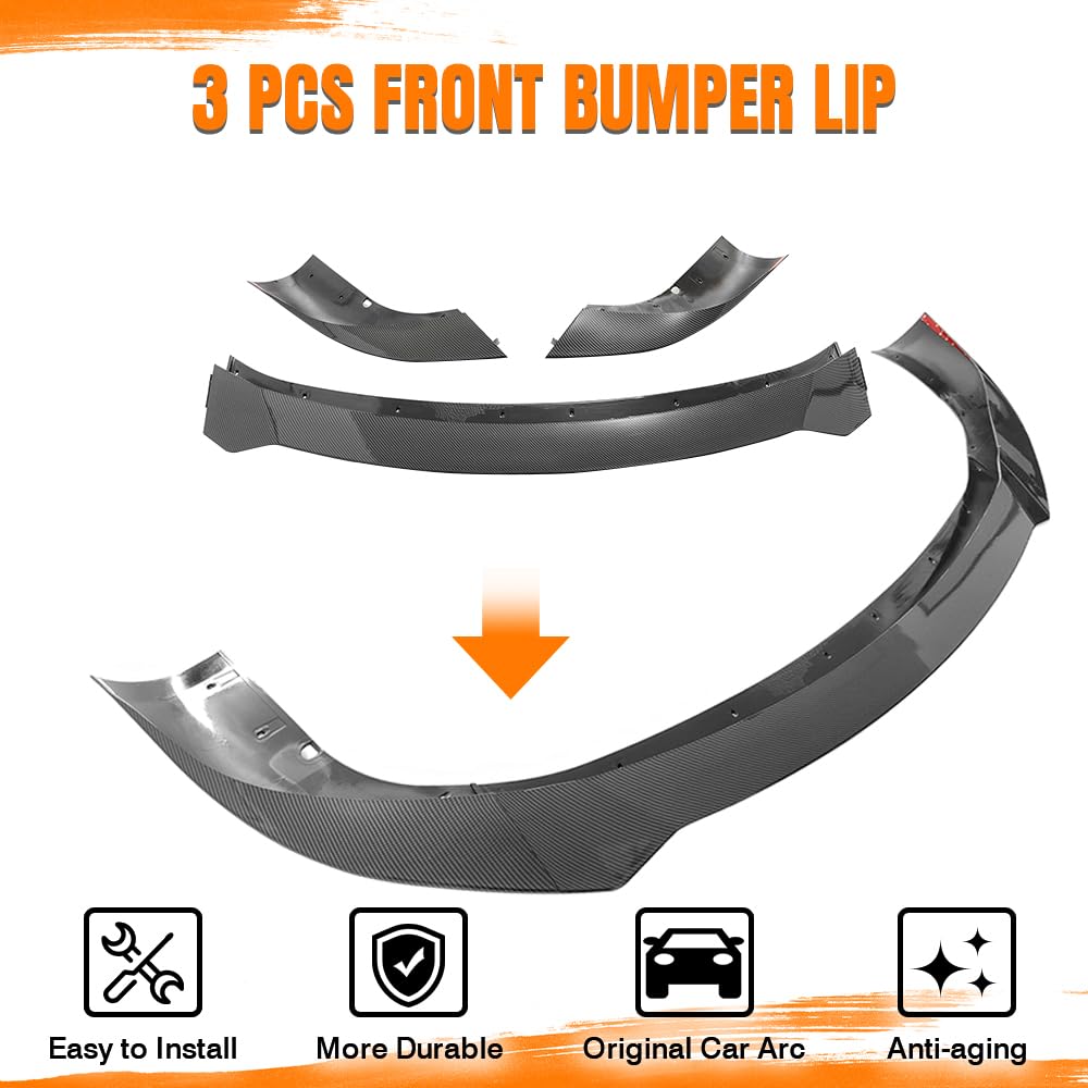 2021-2025 Tesla Model S - Front Bumper Lip Spoiler, Fits all 2021-2025 Tesla Model S, PP Black with Carbon Fiber Print Track Pack Style Add-on Front Splitter Air Dam Chin Protector, (3 Piece) -$77.98s
