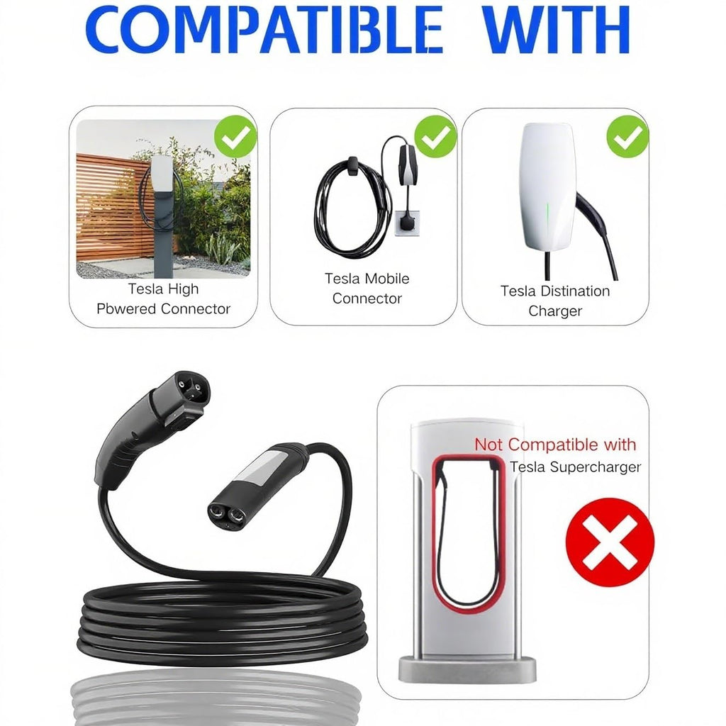 48A 12kW NACS Tesla Charger Extension Cable 25ft for Model 3/Y/S/X/Cybertruck, Home and Mobile EV Charging