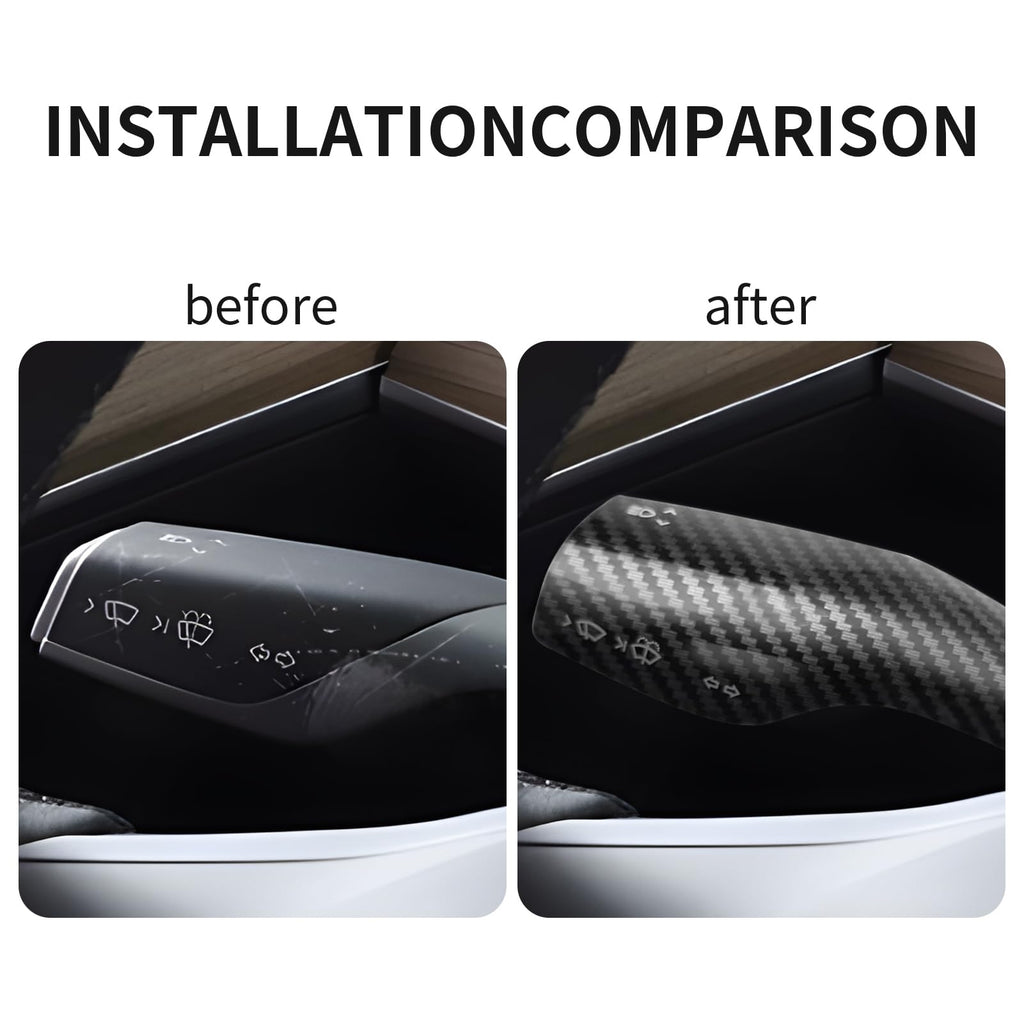 Femibon Steering Lever Cover for Tesla Model 3 Model Y 2017-2024, Carbon Fiber Pattern Car Gear Shift Cover, Steering Wheel Cover Tesla Model 3 Model Y 2024 Accessories(Glossy Carbon Fiber Pattern)