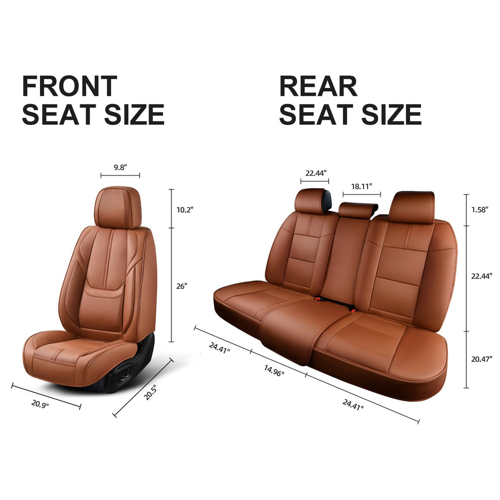 KIDYACWST Auto Car Seat Covers Accessories Full Set Leather Cushion Protector Breathable Waterproof Seat Cover for Cars Universal Fit (Brown, Front Pair and Rear)