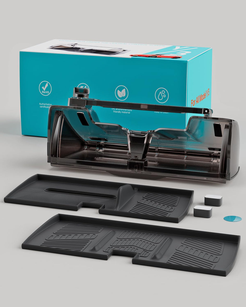 Under Screen Storage Organizer for Tesla Model Y Model 3 Accessories(include Juniper & Highland), Rattle-Free Push Latch Mechanism Perfect Fit, Tissue Dispenser, Hidden for Personal Valuables