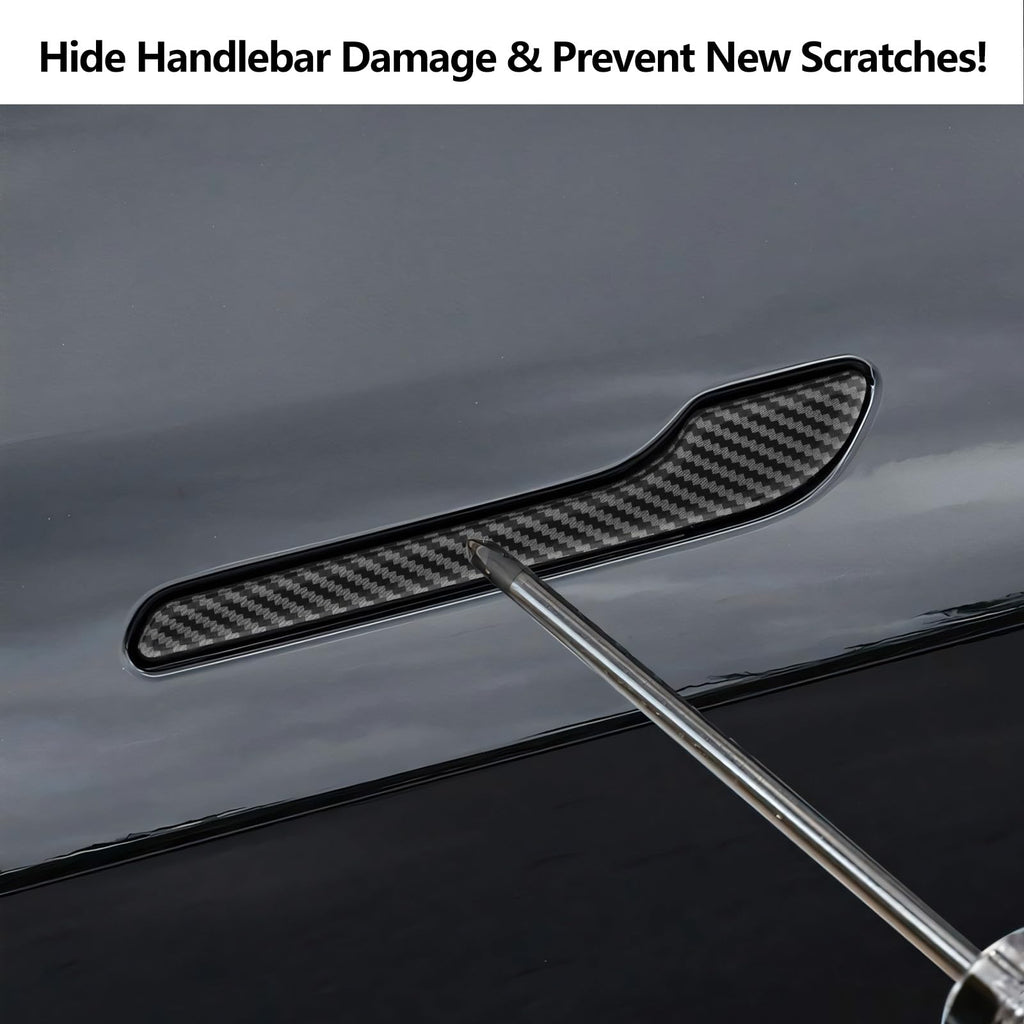 4PCS Tesla Model 3/Y Door Handle Cover Set (2017-2025) Highland & Juniper Compatible, Car Door Handle Sills Protection Wrap Exterior Accessories, Carbon Fiber 3D Sticker