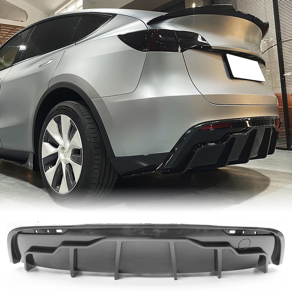 MODILOVER Rear Bumper Diffuser Lip Kit for Tesla Model Y 2020-2024, Carbon-Print PP Lower Valance Splitter