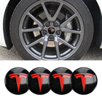 Wheel Cover Center Emblem Sticker for Tesla Model 3 Model Y Hubcaps Wheel Rim Cover Red Emblem & Gloss Black Background (4PCS) (Black& Red)