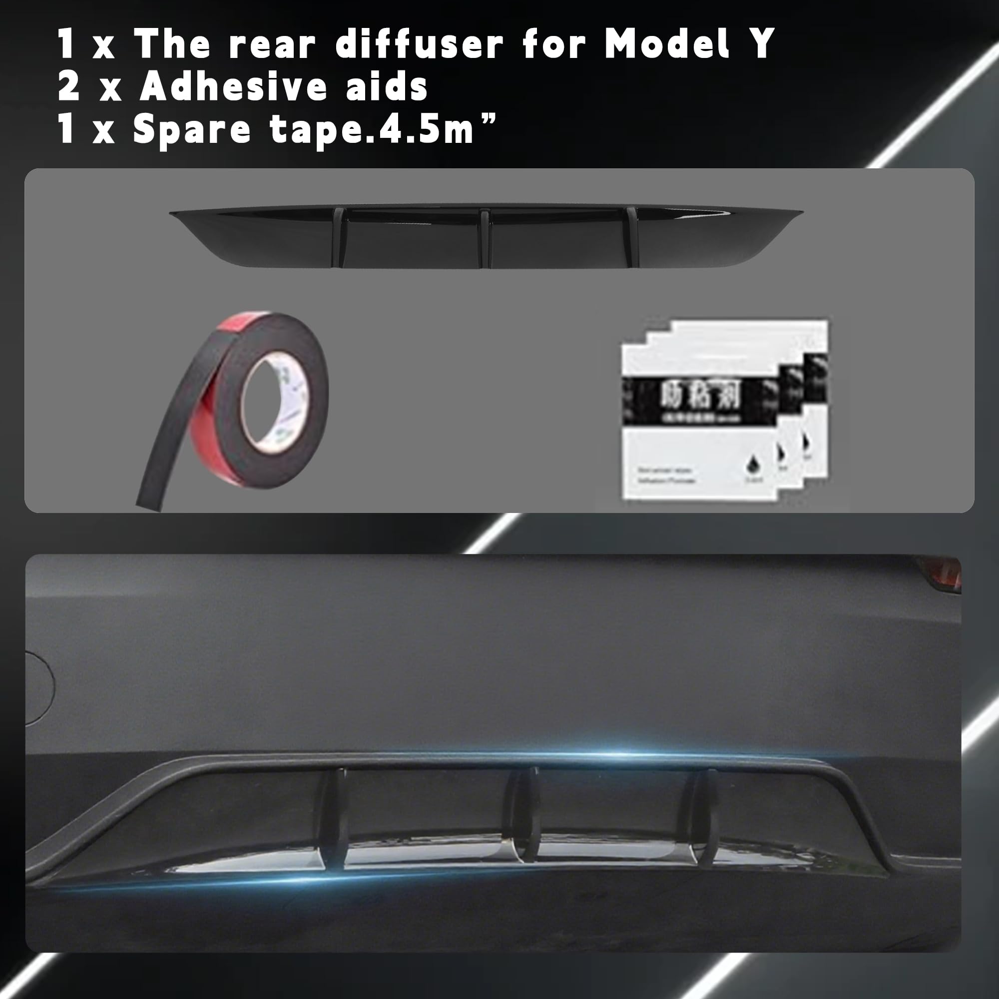 Rear Diffuser for Tesla 2025 2026 Modle Y Rear Bumper Molding Lower Lip Splitter Spoiler Model Y Juniper Accessories（Glossy Black）