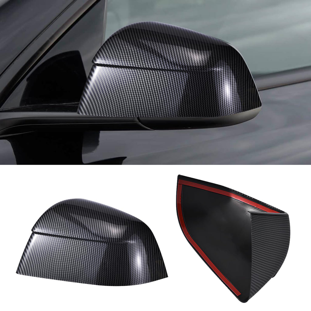 Compatible with Tesla Model Y Side Mirror Cover Caps 2021-2025 (Incl. Juniper),2-Piece Aerodynamic Wind Blade Cover Set,Easy Install & Anti-Scratch Protector(Carbon Fiber Style)