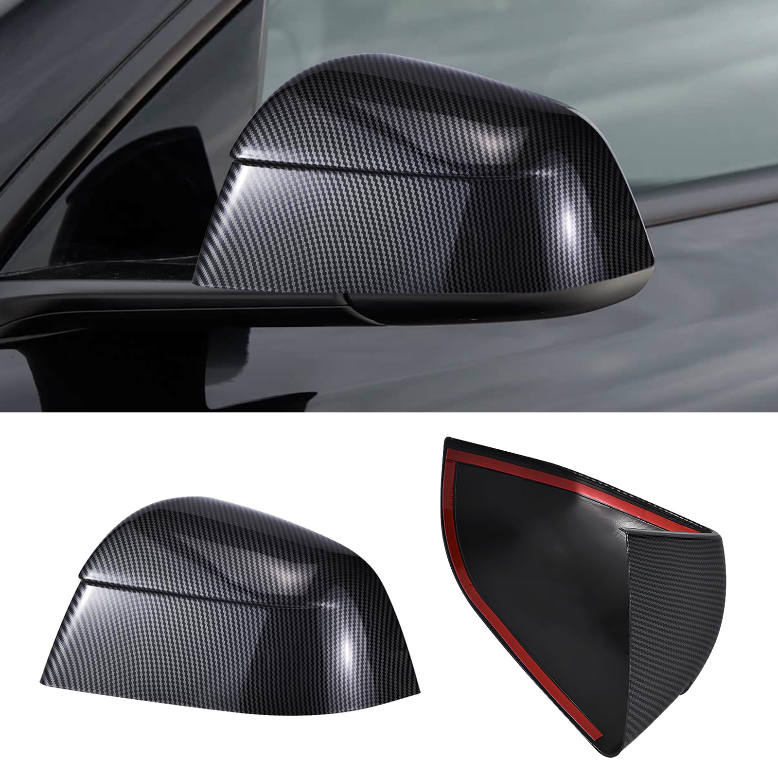 Compatible with Tesla Model Y Side Mirror Cover Caps 2021-2025 (Incl. Juniper),2-Piece Aerodynamic Wind Blade Cover Set,Easy Install & Anti-Scratch Protector(Carbon Fiber Style)