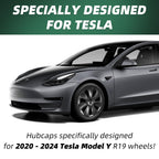 Tesla Model Y Wheel Covers, 19 Inch, 4-Piece Set, Matte Black ABS, Snap-in Installation, 2020-2024 Compatible
