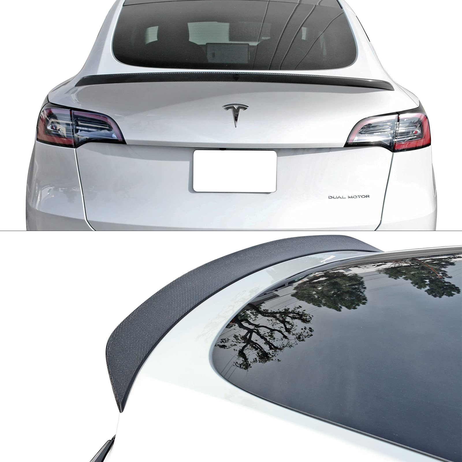 FREEMOTOR802 Rear Trunk Spoiler Fits 2020-2025 Tesla Model Y, IKON Style Real Carbon Fiber Racing Deck Lid Spoiler Rear Trunk Tail Lip Wing Styling Trim