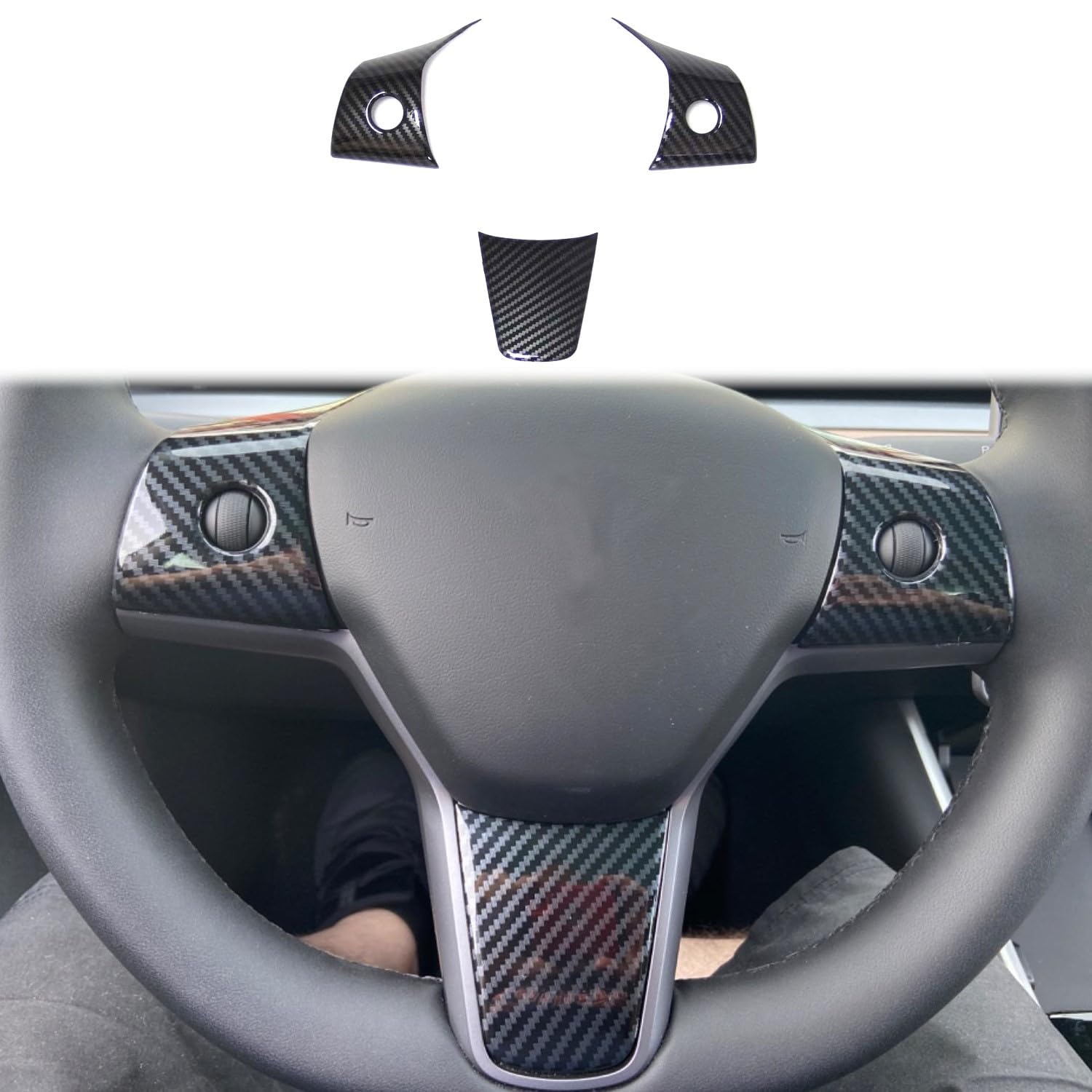 Carbon Fiber Interior Steering Wheel Cover Trim Accessories for Tesla Model 3 2017-2023,Model Y 2020-2023