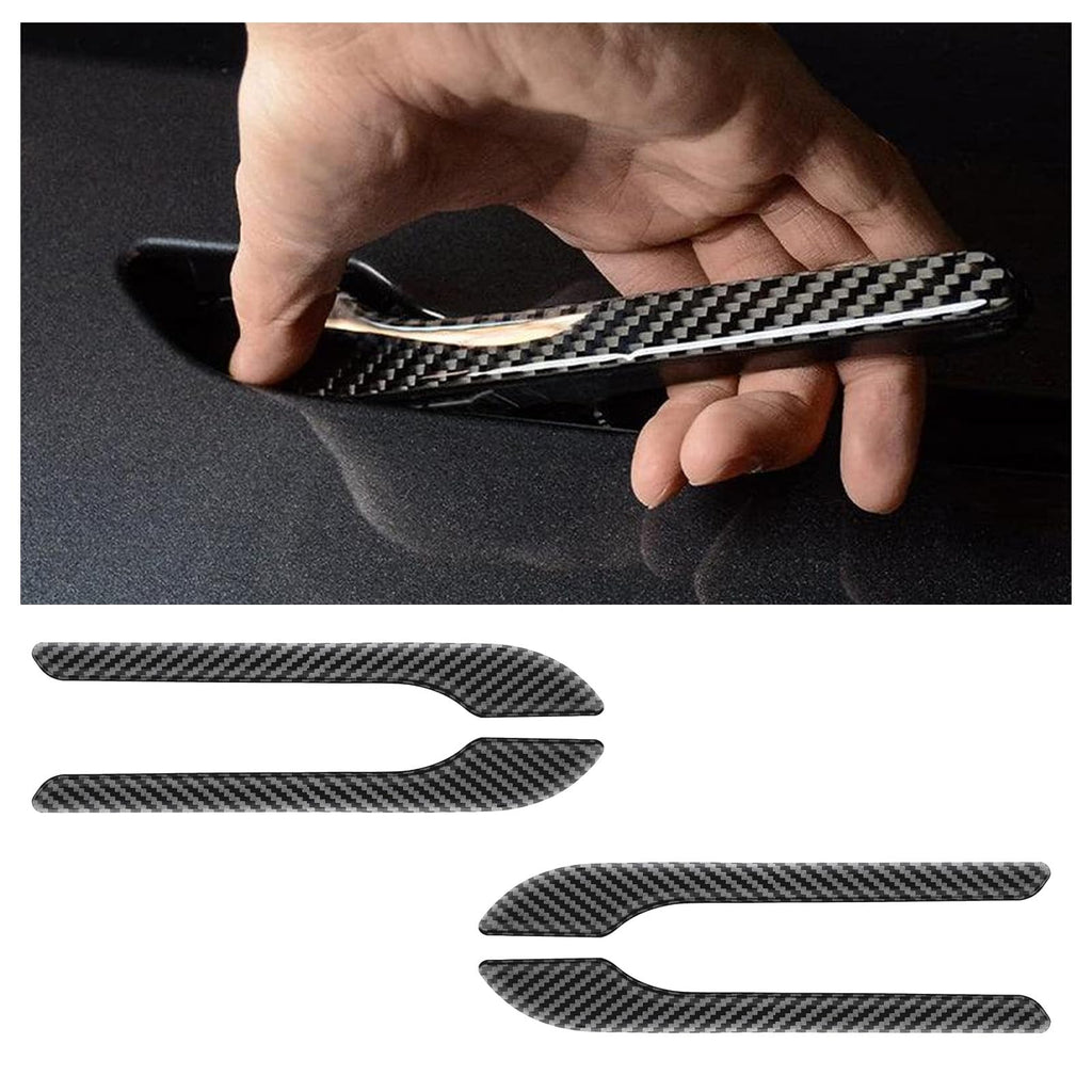 4PCS Tesla Model 3/Y Door Handle Cover Set (2017-2025) Highland & Juniper Compatible, Car Door Handle Sills Protection Wrap Exterior Accessories, Carbon Fiber 3D Sticker