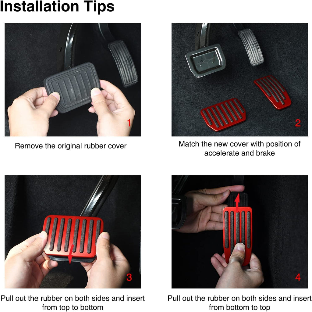 QIRUIMY Foot Pedal Pads Set for Tesla Model 3 Model Y, Non-Slip Performance Aluminum Car Accessories Brake & Accelerator Pedal Covers for Model 3/Y (Red)