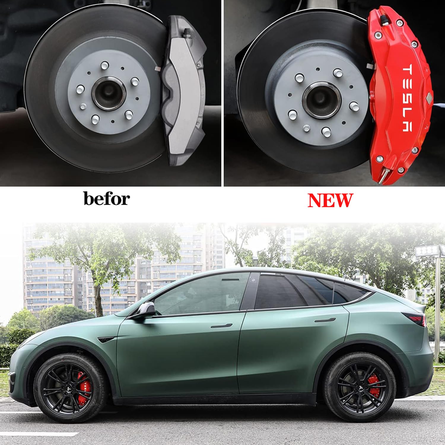 Caliper Covers for Compatible with for Tesla Model Y Accessories, 2020-2024 19 20 Inch Wheel Hub Front and Rear Brake Caliper Covers - Red Front and Rear Brake Not for Model 3 (Model Y 2020-2024)