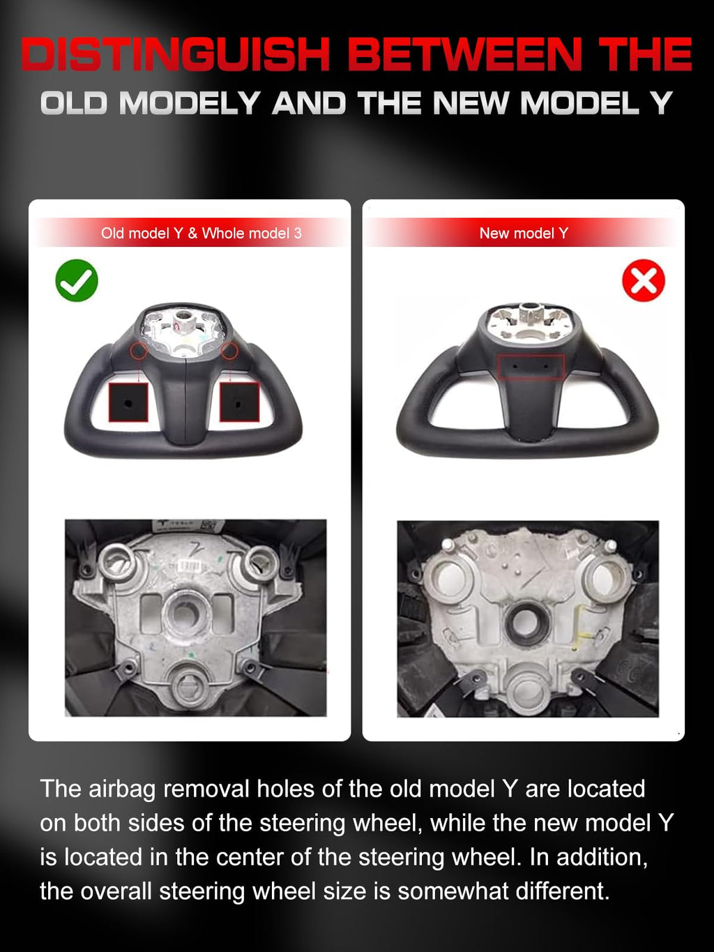 TESFEEL Heated Yoke Steering Wheel for Tesla Model 3 2017–2023, for Tesla Model Y 2020–2024, Black Nappa Leather with Red Center Stripe, Hand-Stitched, 1:1 Factory Fitment