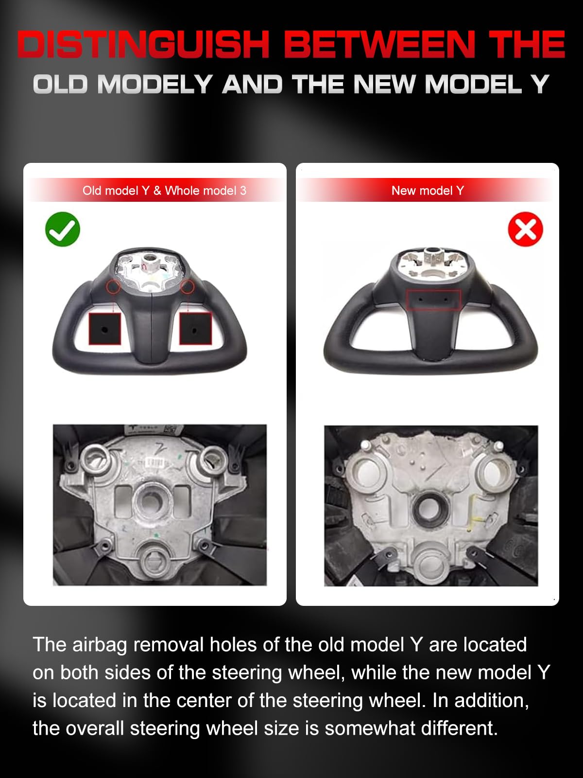 TESFEEL Heated Yoke Steering Wheel for Tesla Model 3 2017–2023, for Tesla Model Y 2020–2024, Black Nappa Leather with Red Center Stripe, Hand-Stitched, 1:1 Factory Fitment