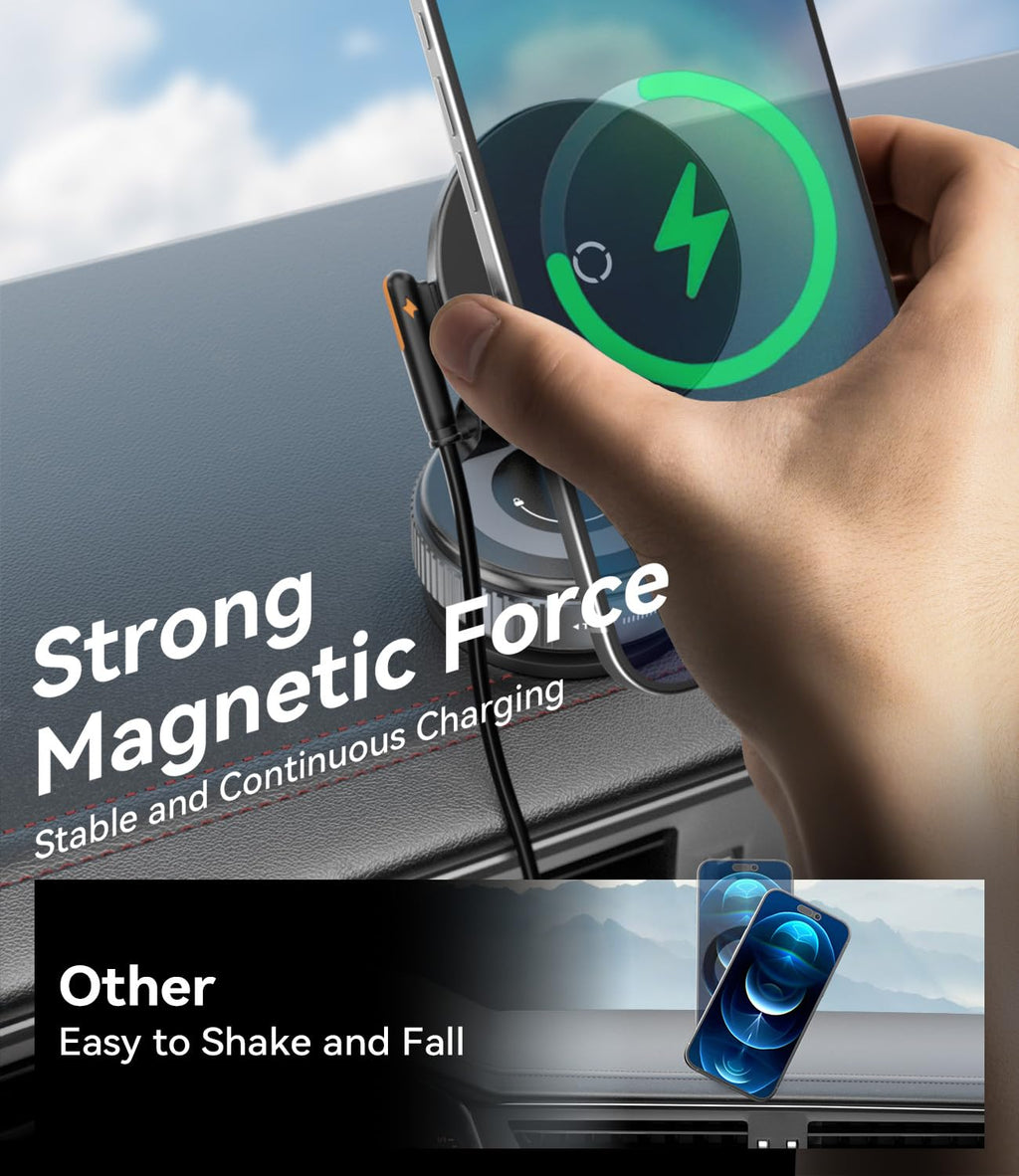 ALAFLY 15W for MagSafe Car Mount Charger, Magnetic Wireless Car Phone Holder for iPhone 17 16 15 14 13 12 Pro Max, 360° Adjustable iPhone Charger for Car with USB C Car Charger Adapter