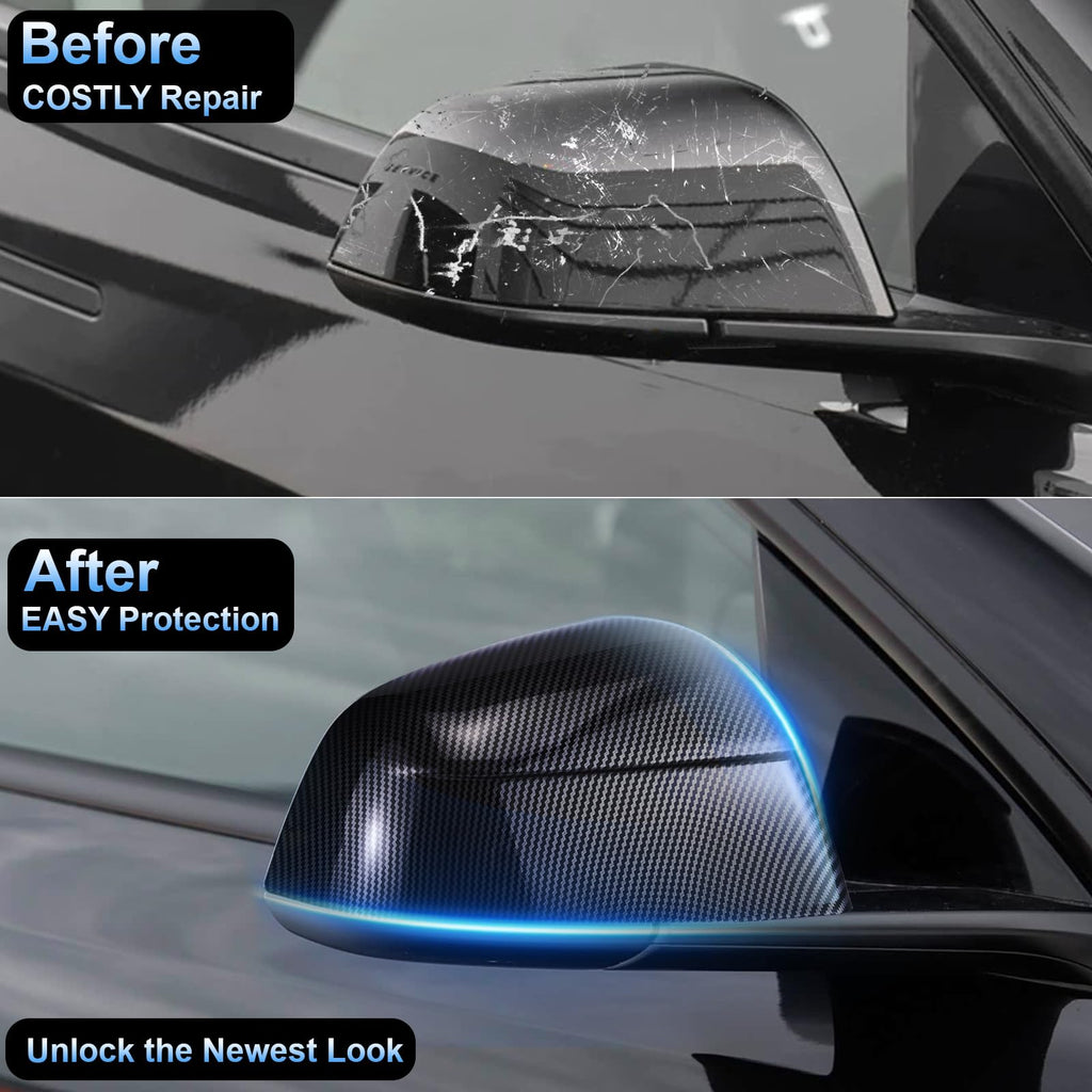 Compatible with Tesla Model Y Side Mirror Cover Caps 2021-2025 (Incl. Juniper),2-Piece Aerodynamic Wind Blade Cover Set,Easy Install & Anti-Scratch Protector(Carbon Fiber Style)