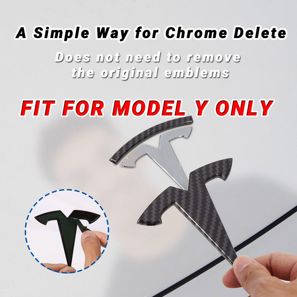 Nanaholy Model Y Accessories for Tesla 2024 2023 2022 2021 2020 Emblem Sticker 2PCS/Set Logo Decal (Black- Carbon Fiber Pattern)