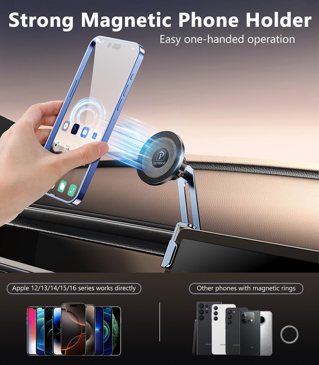 DICMKY Dual Head Tesla Phone Mount Model Y/3 2026 2025 2024 2023 2022 2021, [Magnetic/Clip] Car Accessories for Tesla Screen Phone Holder Stand, (Fit for Tesla Model Y(Juniper)/3(Highland))