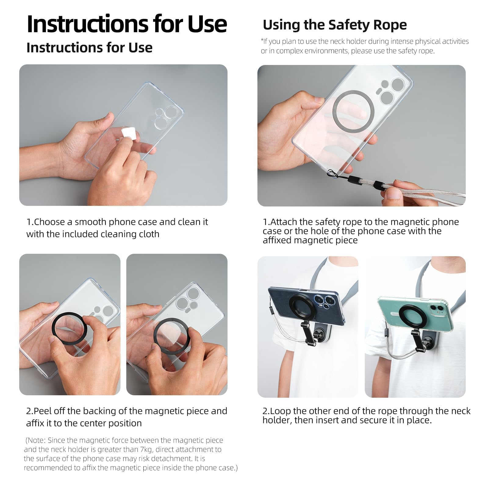 TELESIN Magnetic Neck Mount for Phones, Neck Cell Phone Holder POV/Vlog Selfie Mount Hand Free Phone Neck Holder Chest Stand Strap Video Recording for iPhone 17 16 15 14 13 12 Seires Android Phones