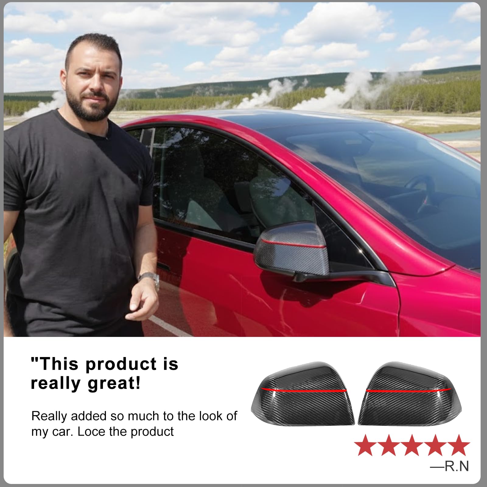 2PCS Side Mirror Covers for Juniper Real Carbon Fiber Redline Performance Style Side Mirror Caps for Model Y Juniper 2025.03+ (Glossy Black)