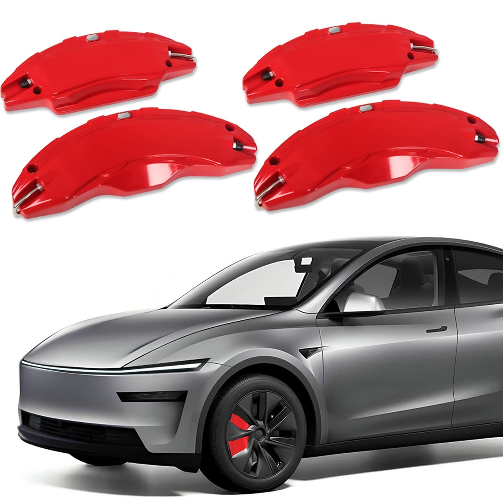 Brake Caliper Covers Compatible with Tesla Model Y Juniper 2025-2026, 19 20 inch Front and Rear Brake Wheel Hub Brake Caliper Covers 4 Pcs For Model Y Juniper Accessories Red