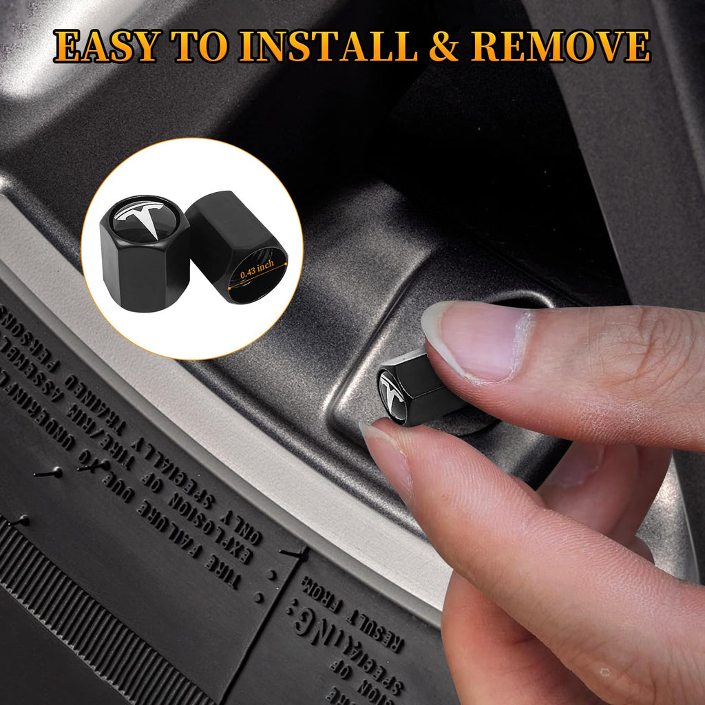 Eaglewireless 5 Pack Tire Valve Stem Caps Leakproof Aluminum Chrome Tire Valve Caps with Rubber O-Rings Compatible with for Tesla Model 3, S, X, Y (White Logo)