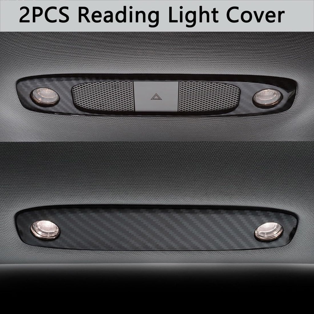 Melakee Reading Lights Trim Cover, Lights Panel Decorative Compatible with Tesla Model 3 Model Y, Reading Light Roof Frame Trim Cover Interior Light Cover Accessories, 2Pcs Carbon Fiber Pattern
