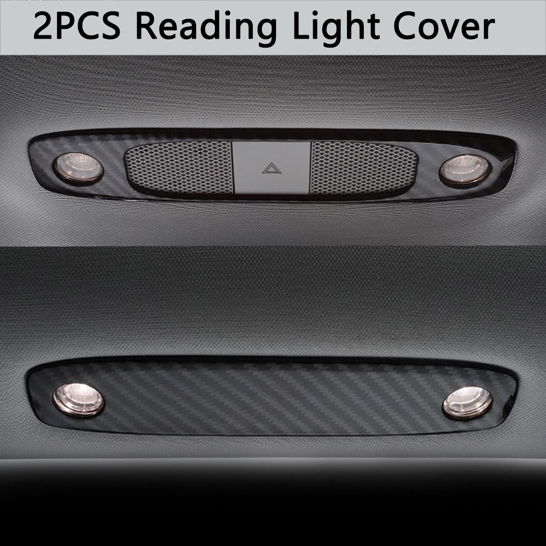 Melakee Reading Lights Trim Cover, Lights Panel Decorative Compatible with Tesla Model 3 Model Y, Reading Light Roof Frame Trim Cover Interior Light Cover Accessories, 2Pcs Carbon Fiber Pattern