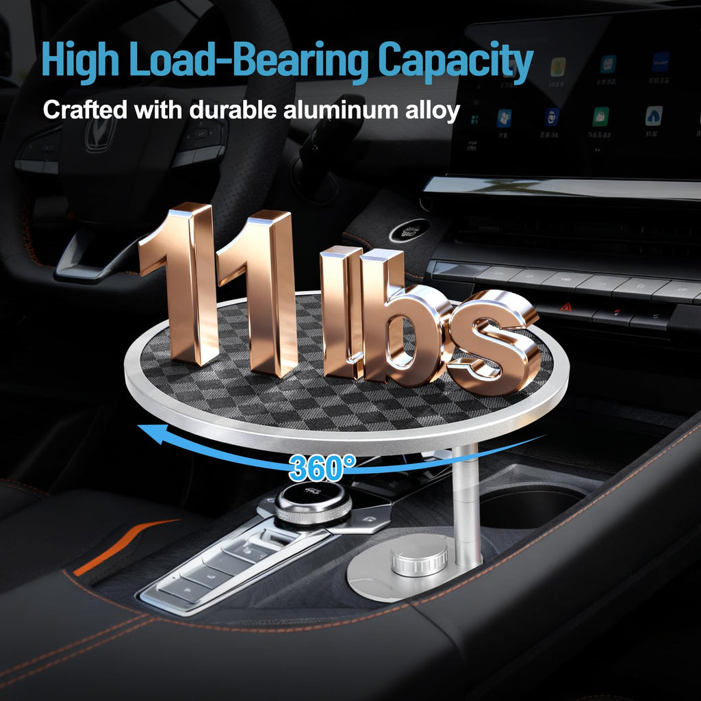 Car Tray Table & Car Desk for Laptop with 2 Risers and Anti-Slip Pad, 360° Rotating Cup Holder for Working and Eating Compatible with Tesla Model 3/Y/S, Ford F150/Explorer/Maverick & Most Vehicles/EV